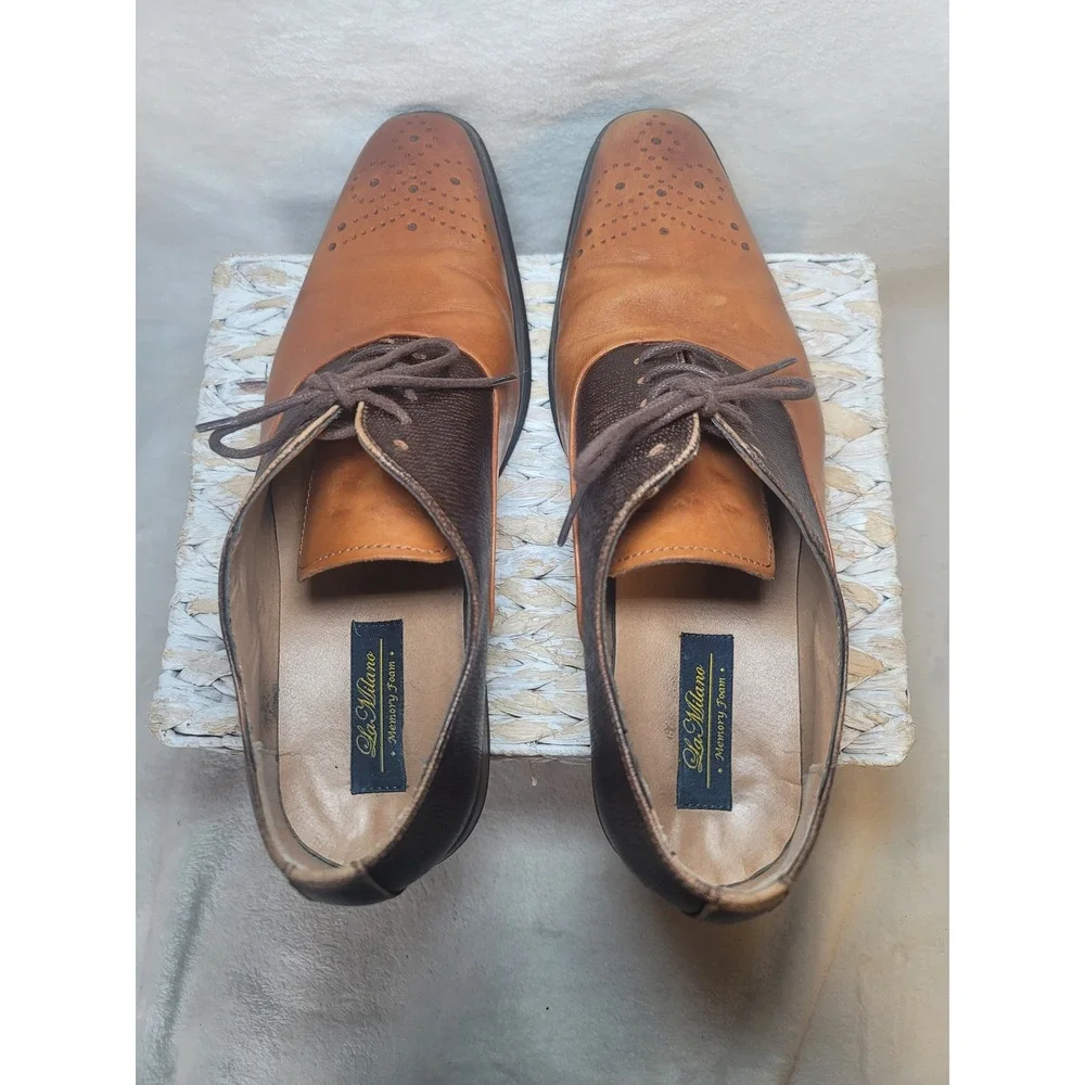 La Milano Weldon Brogue Oxford Dress Shoes Office Exec Size 11 Tan Brown Leather